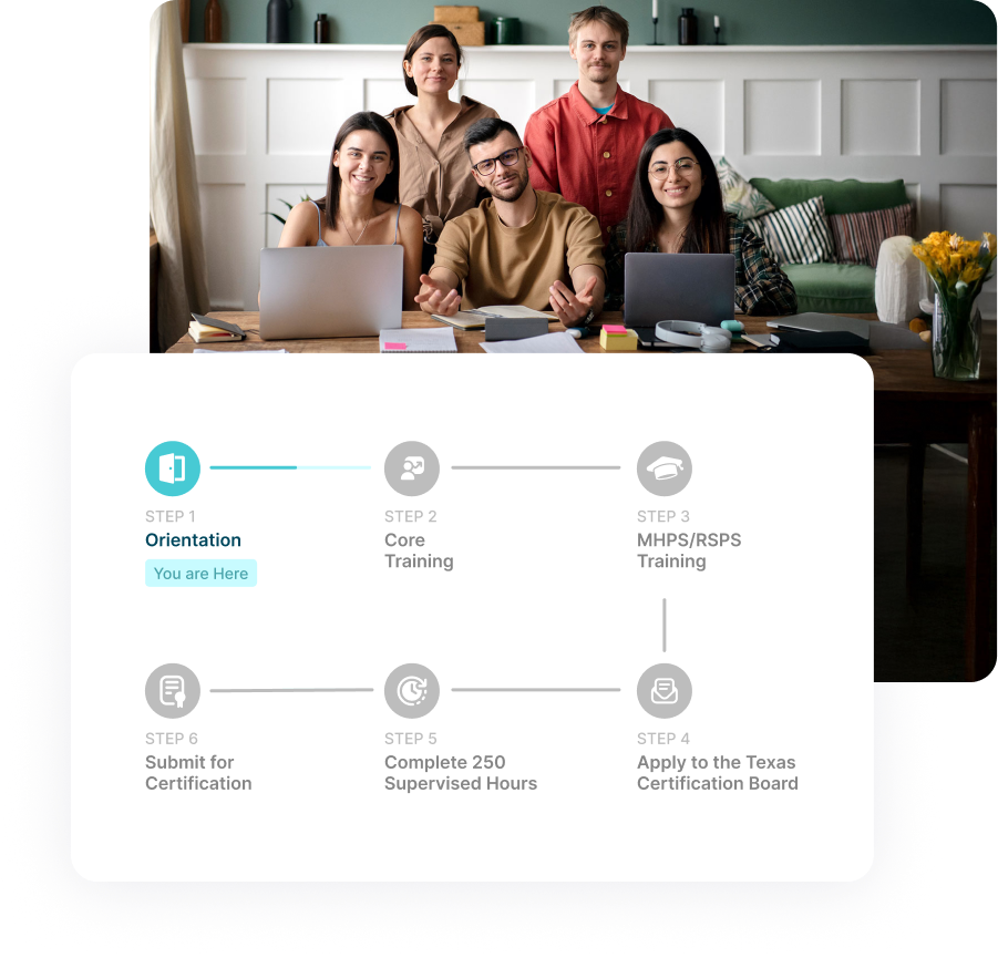 Texas Peer Support Specialists collaborating during MHPS and RSPS certification training session - Peer Academy Texas